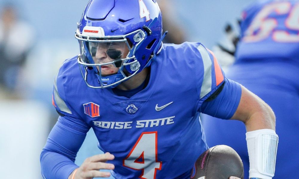 Boise State quarterback in blue uniform