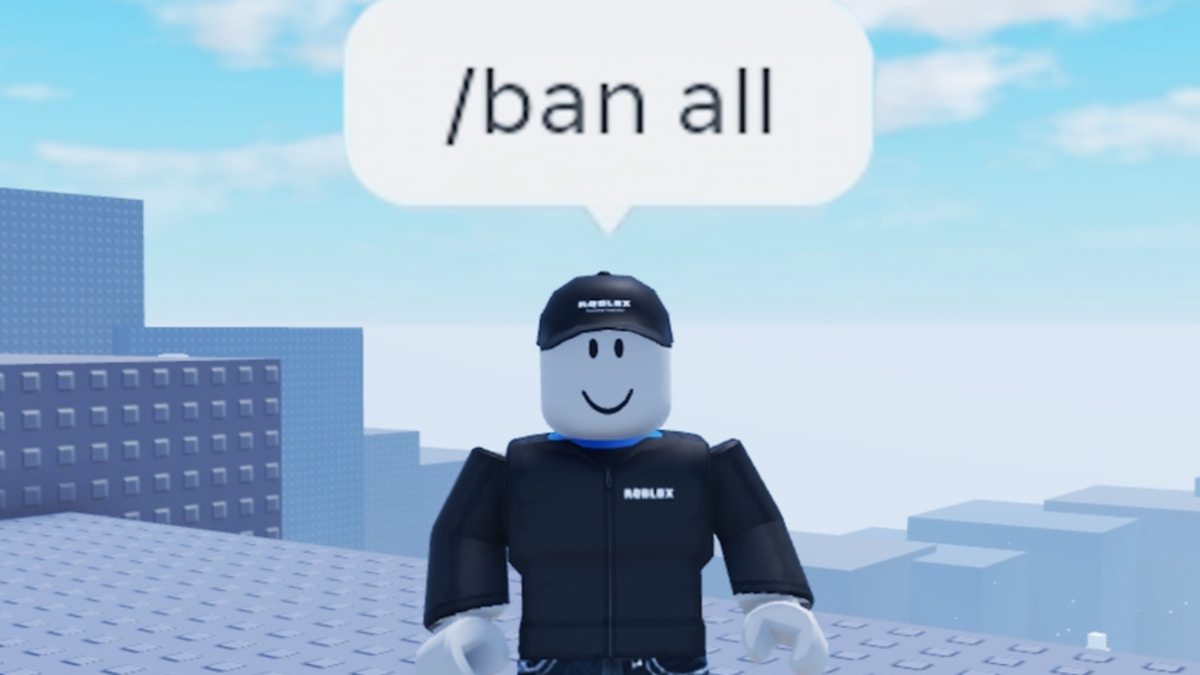 Black-clad Roblox admin character