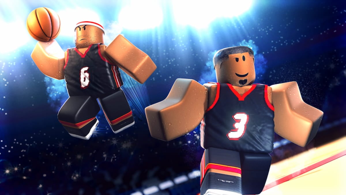 Two Roblox players at Basketball Legends