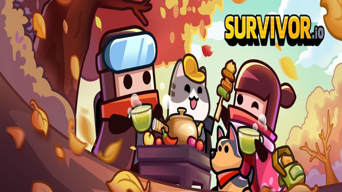 Cartoon survivors in autumn game scene