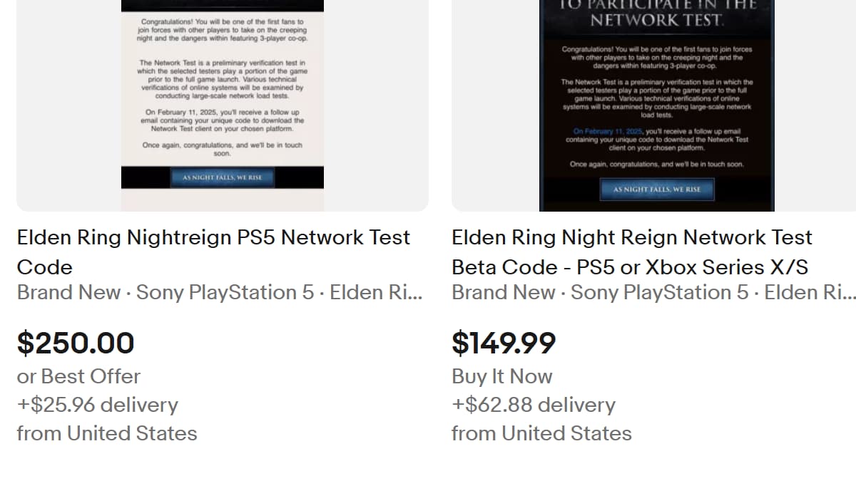 eBay Elden Ring Nightreign code listings