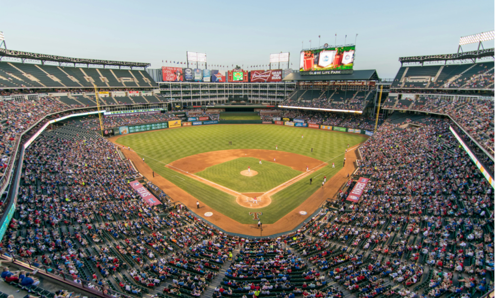 Crowded baseball stadium during game