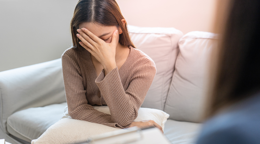 Woman talking with therapist