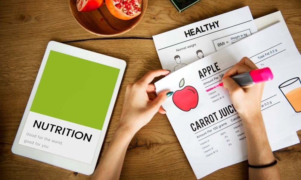 Nutrition chart displayed on wood