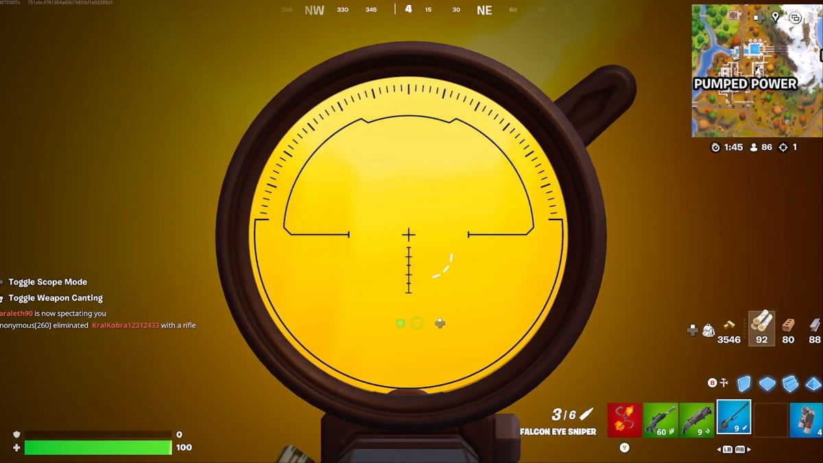 Yellow sniper scope with crosshair